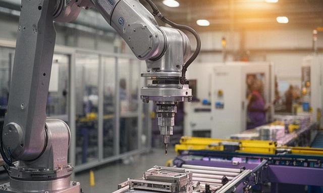 Brazo robótico trabajando con precisión en una planta industrial española